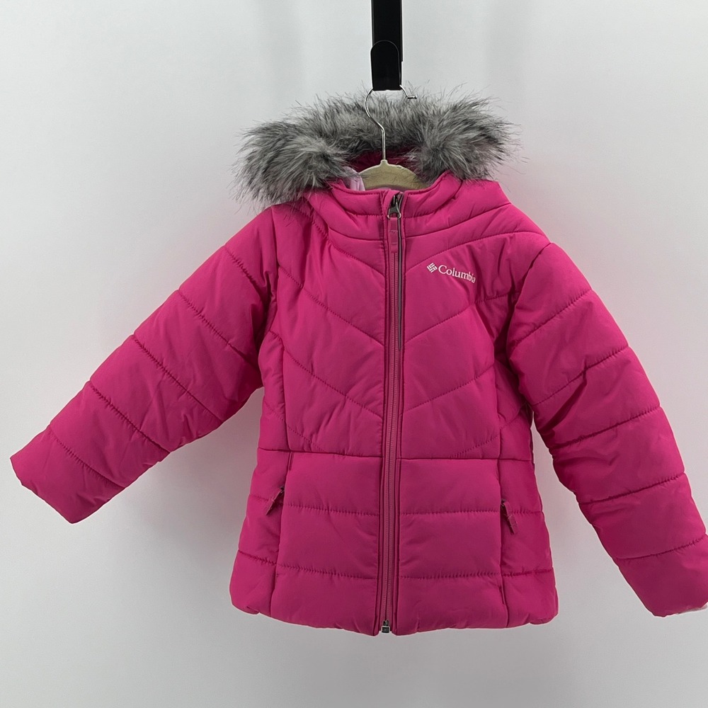Columbia Kids Pink Puffer Jacket Faux Fur Hood Winter Coat WA5007 3T